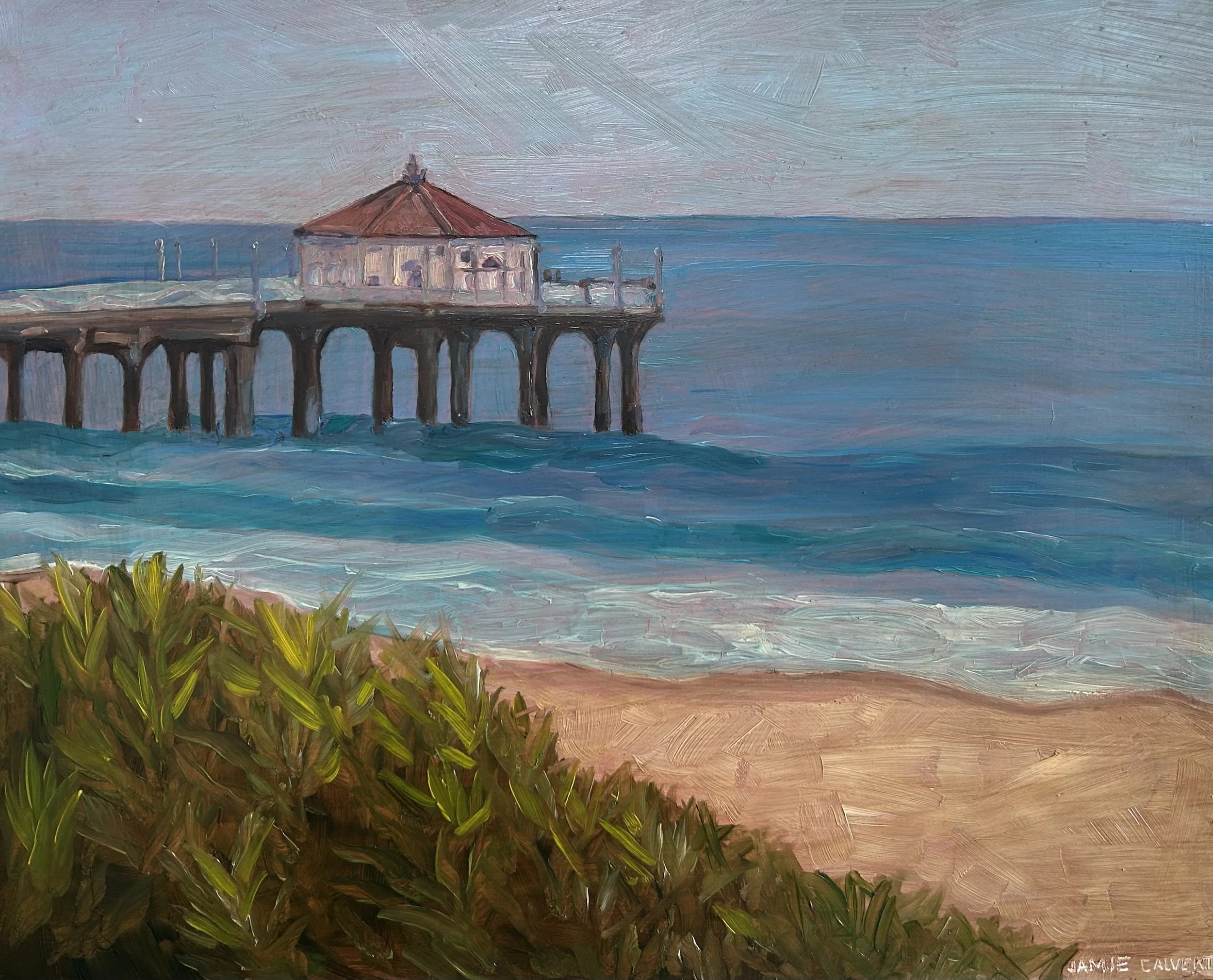 "Manhattan Beach Pier", Oil on cradled wood, 8" x 10". Manhattan Beach, California.  SOLD.