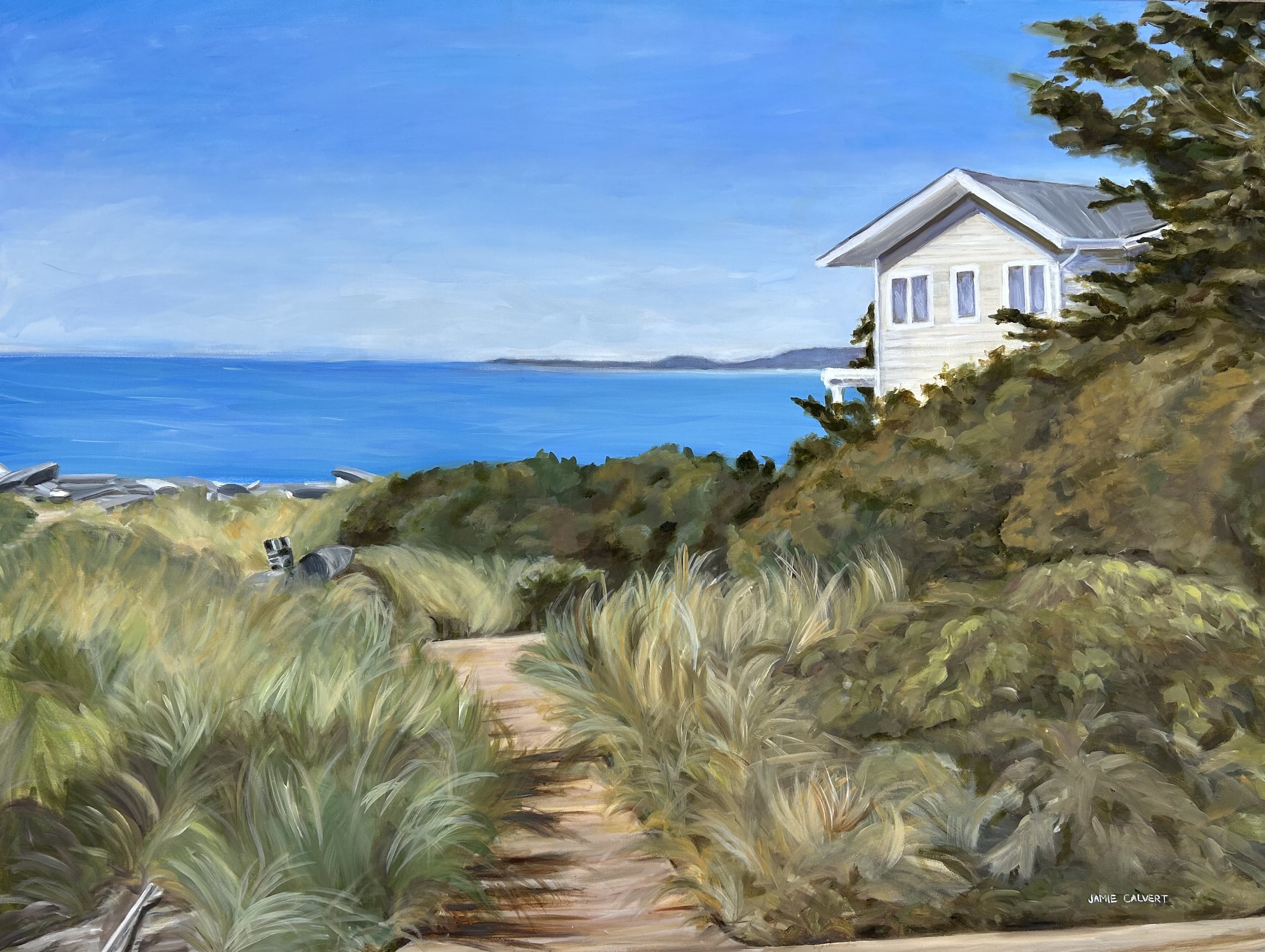Serene Coastal Path Canvas Painting