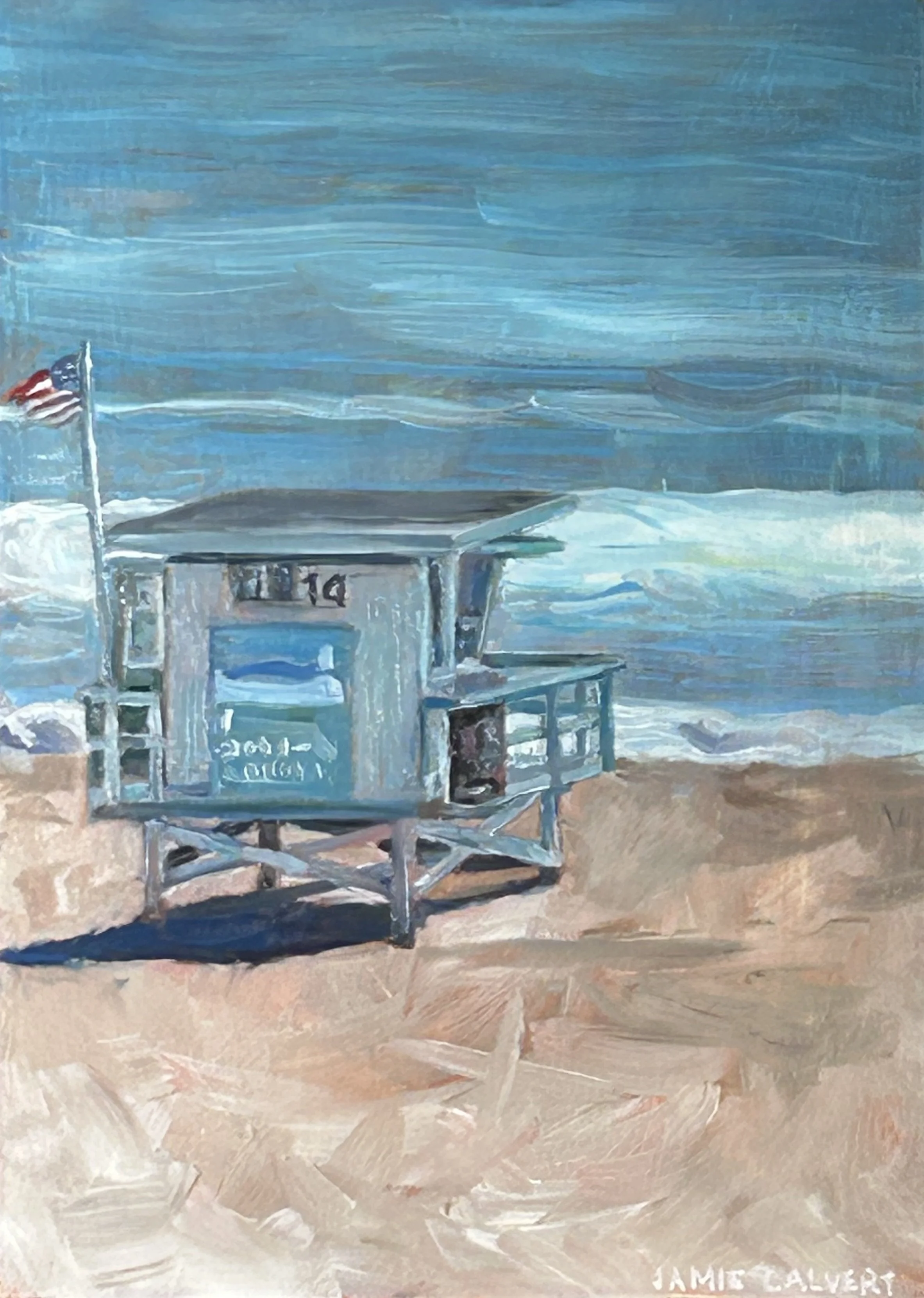 "Tower 14", Oil on wood panel, 5" x 7", Manhattan Beach, California.  Available.