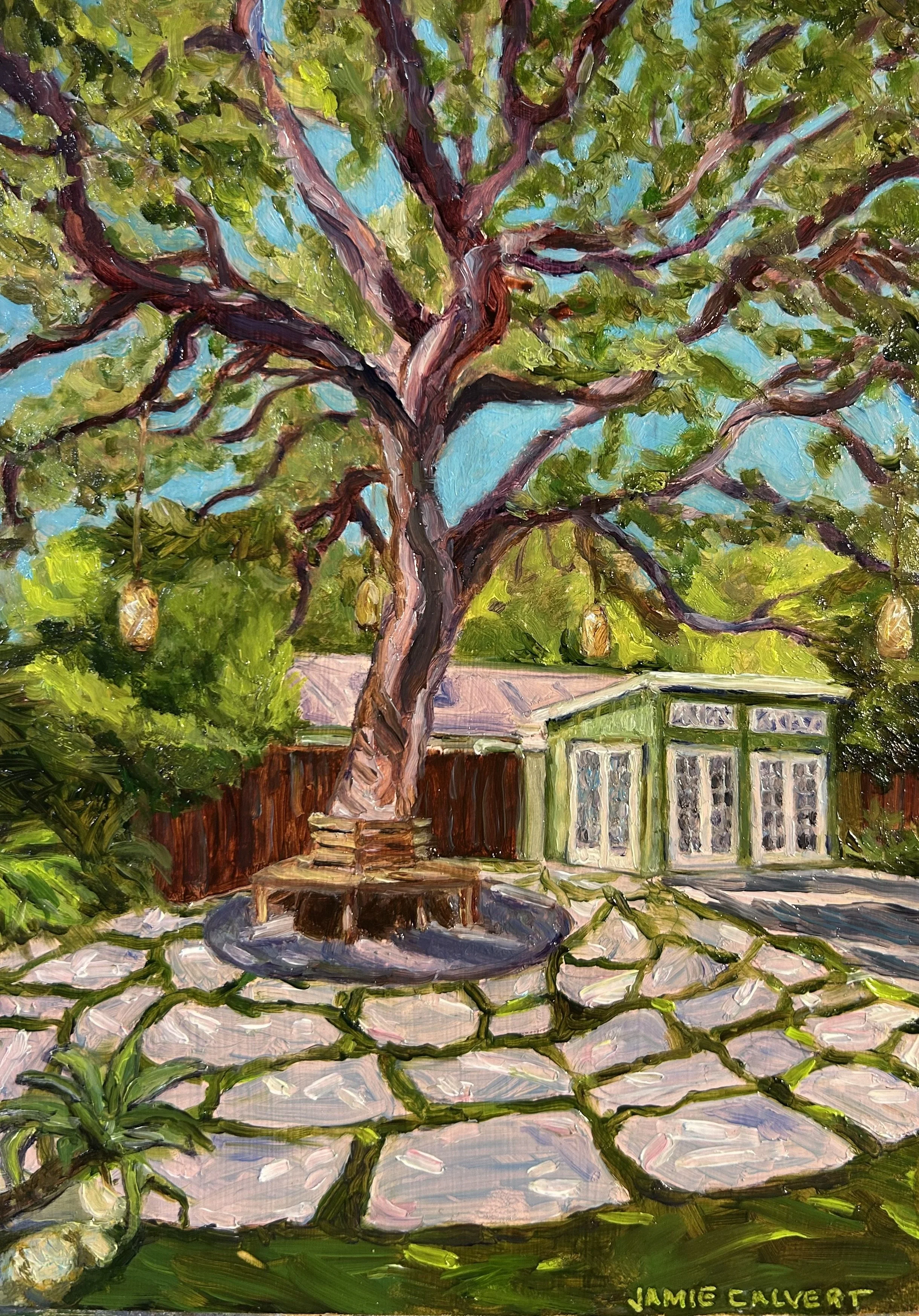 "Backyard Oak", 5" x 7", oil on wood panel.  Commissioned.  Santa Barbara, California.