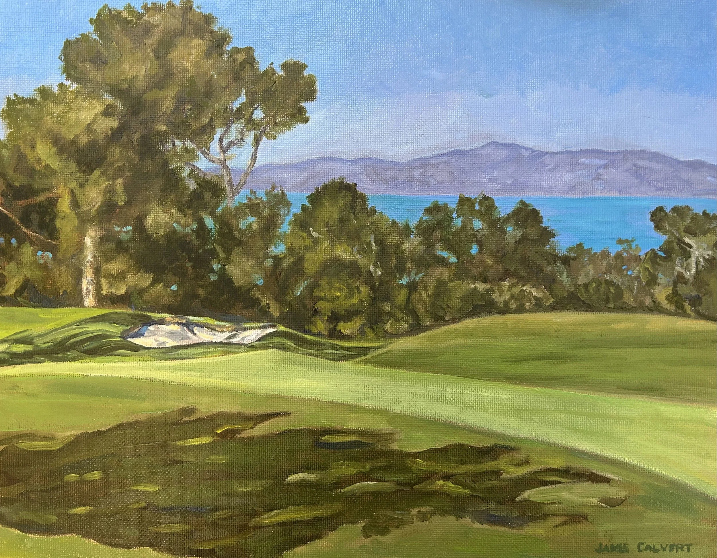 "Golf anyone?"  11" x 14", oil on linen canvas.  Palos Verdes Country Club, Palos Verdes Estates, California.  $575
