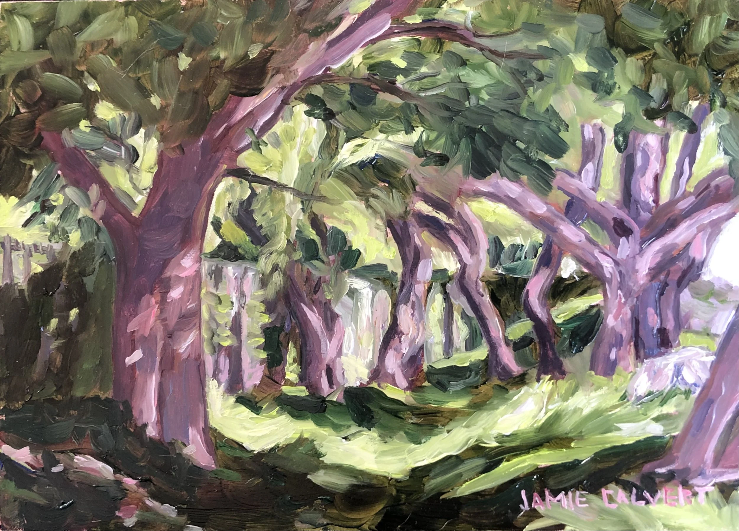 "Sleepy Hollow", 5" x 7", oil on wood panel.  Westlake Village, CA.  SOLD.