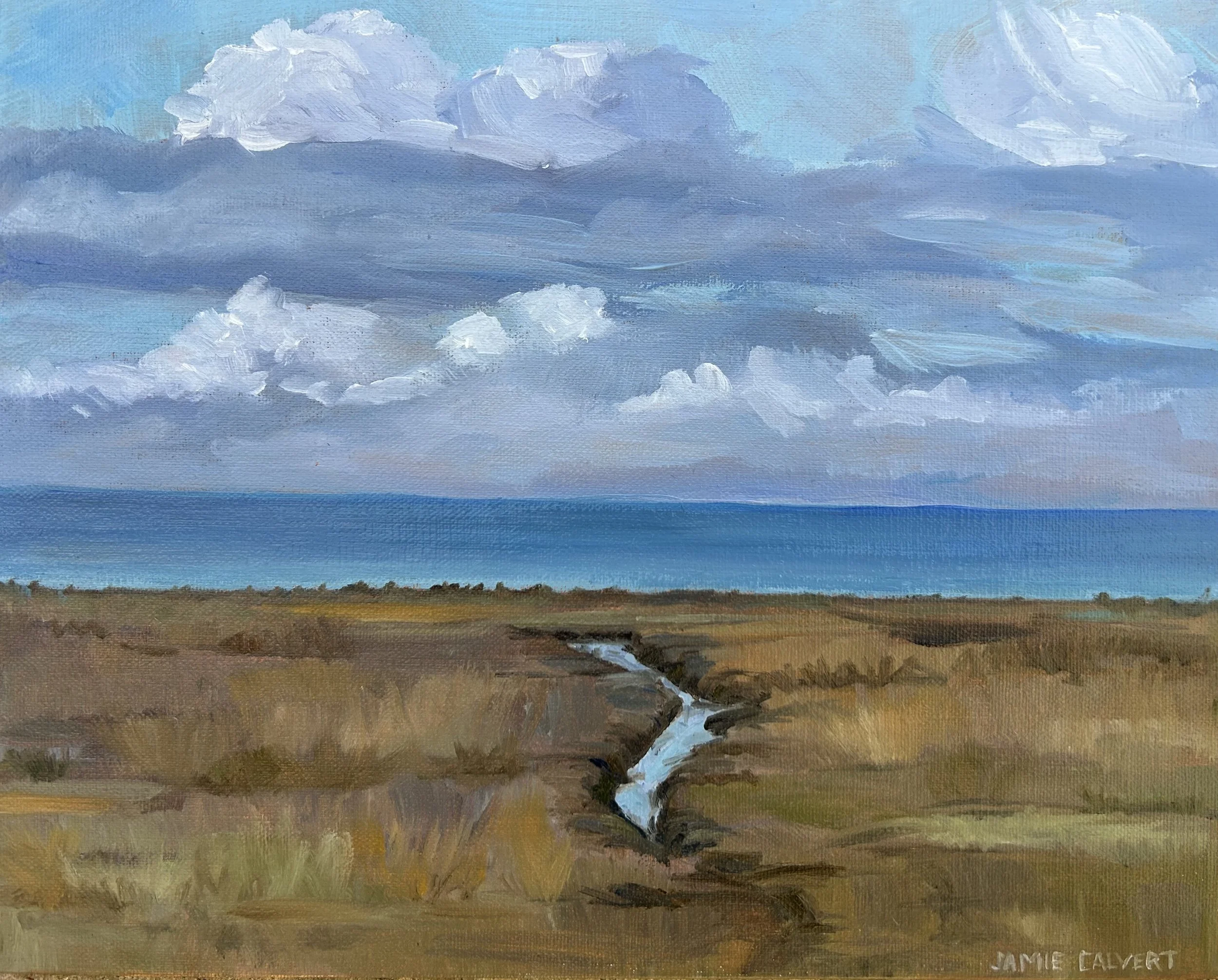 "Meadow Bay",  8" x 10", oil on wood panel,  San Francisco Bay Trail, CA.  SOLD.