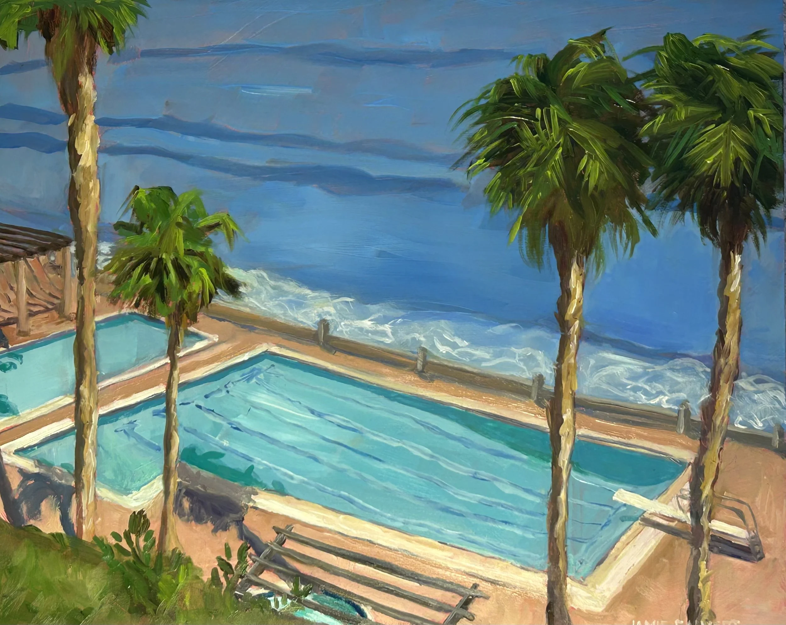 "The Pool", 8" x 10", oil on cradled wood.  Palos Verdes Beach and Athletic Club, CA.  SOLD.
