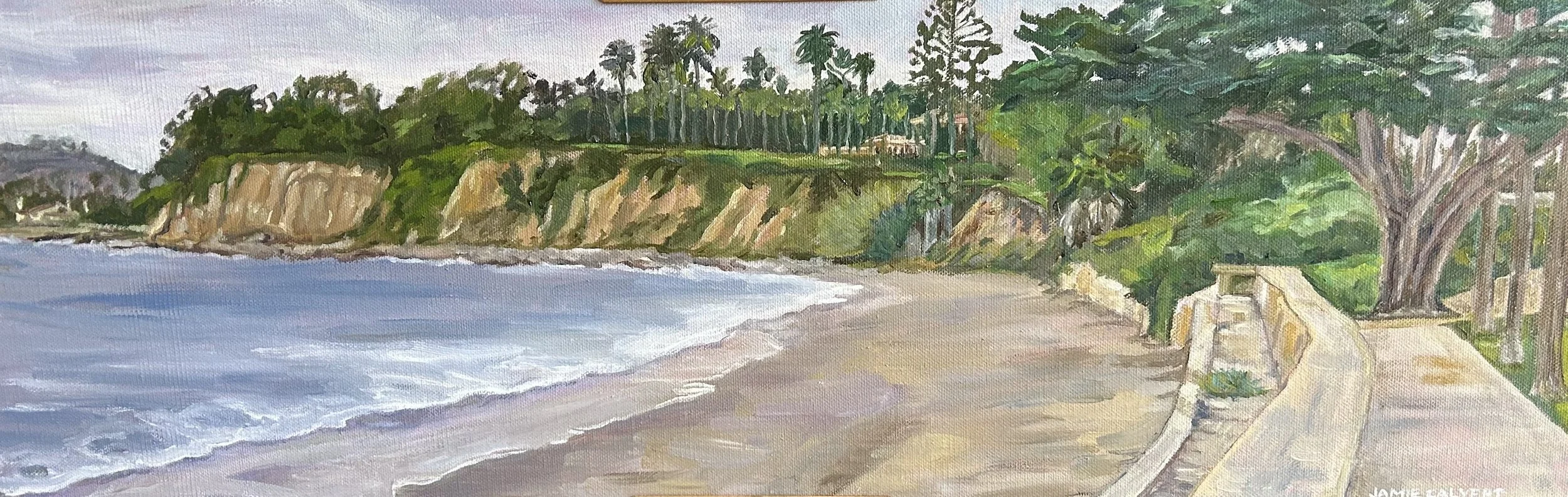 "California Winter", oil on linen canvas, 8.5" x 24" , Santa Barbara, California.  Available $900.