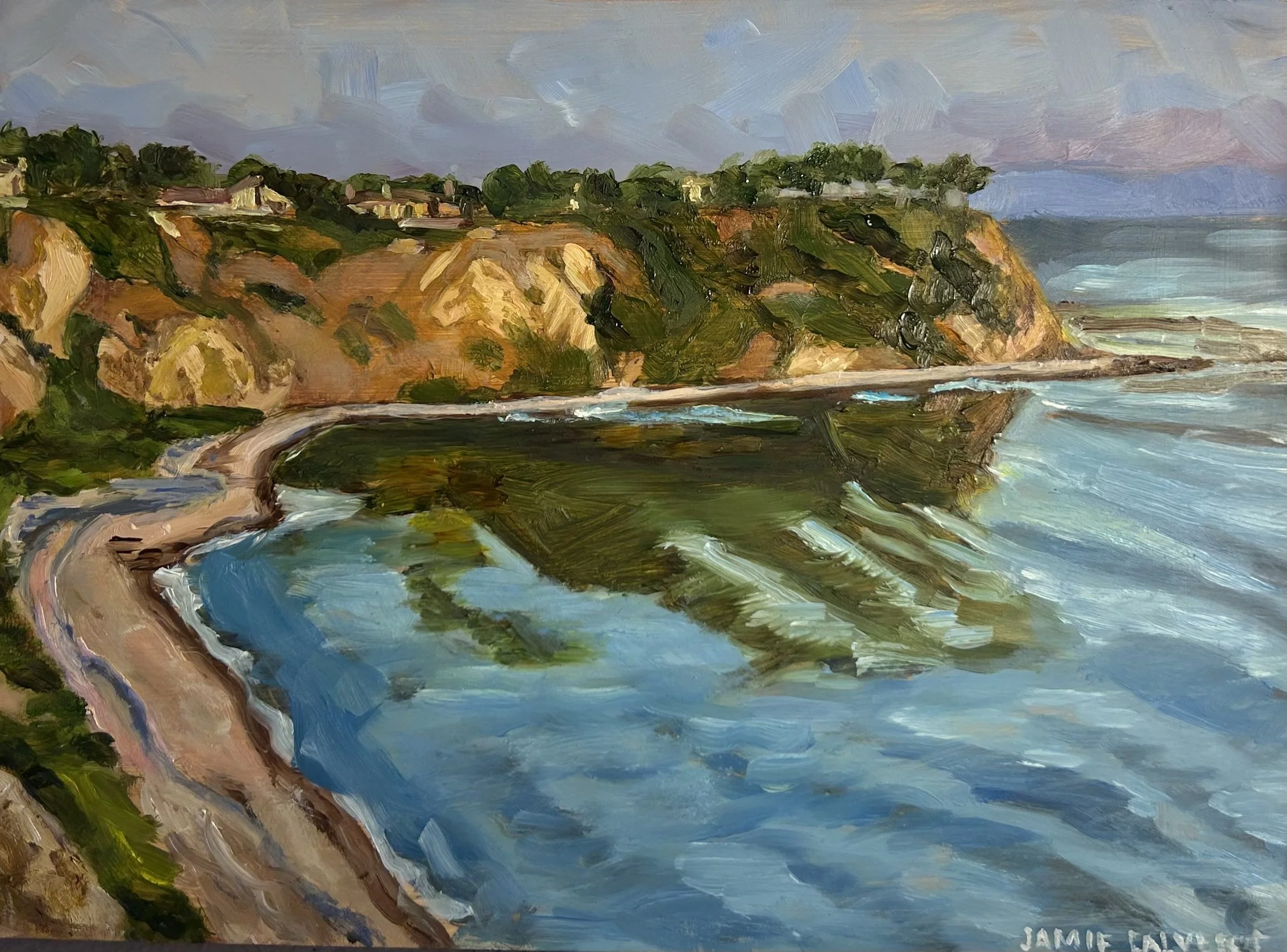 "Sunlight at The Cove", Oil on cradled wood, 5" x 7".  Available.  $225.