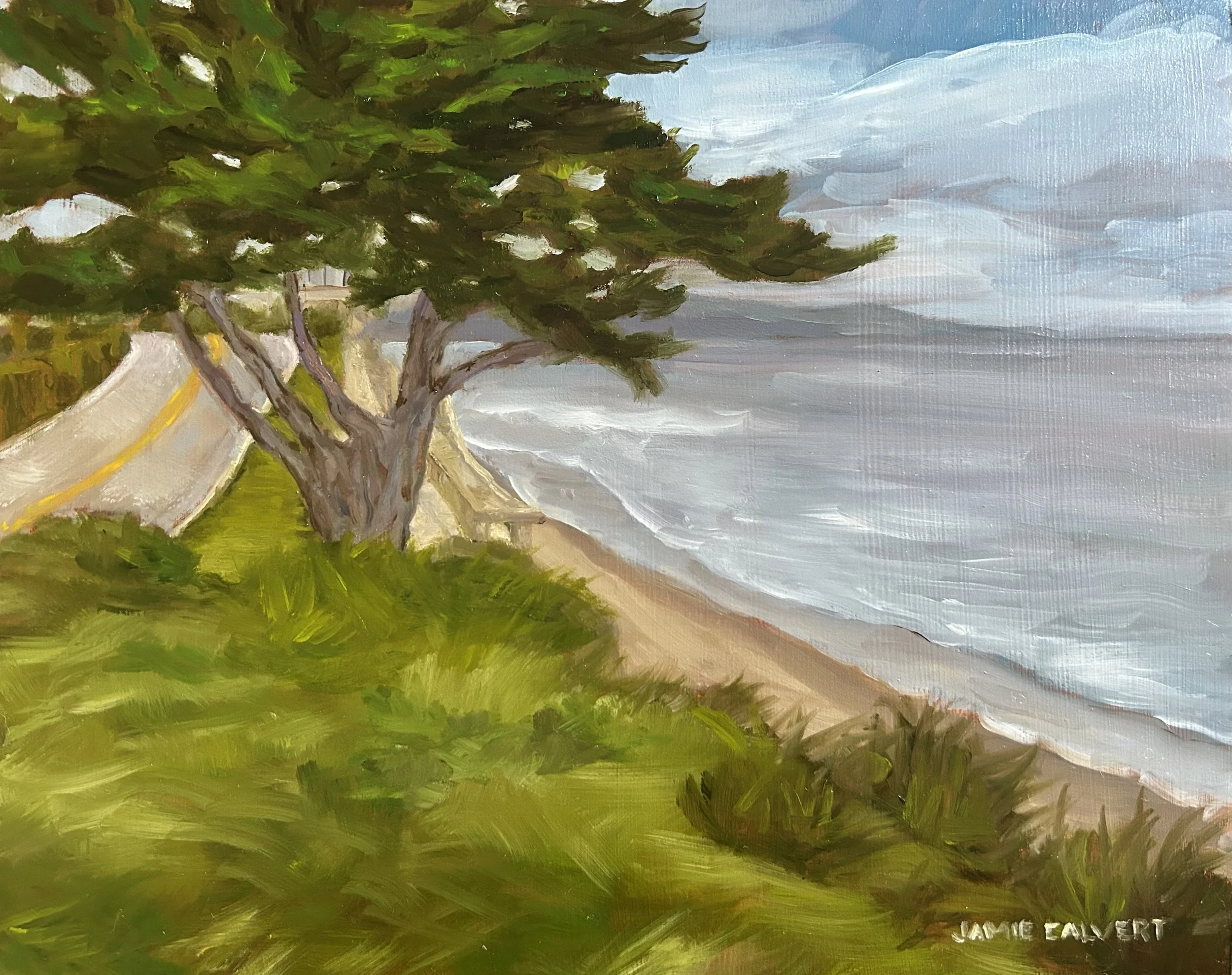 Serene Coastal Road Oil Painting