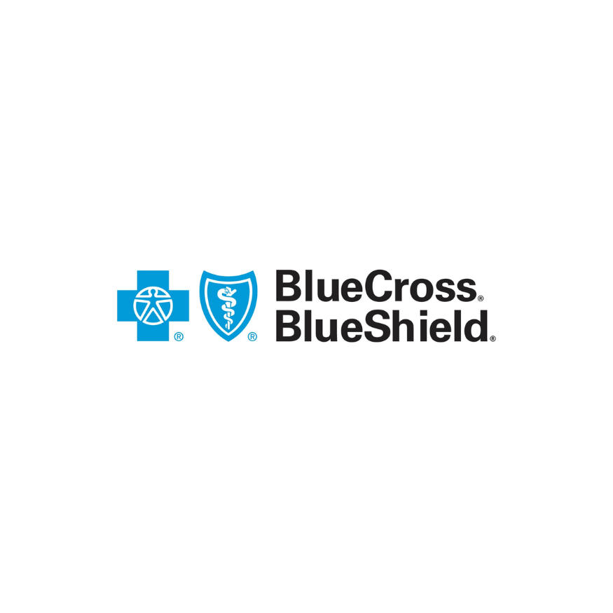 BlueCross BlueShield logo with a blue cross and a shield with a snake symbol, and the words "BlueCross BlueShield" in black text.