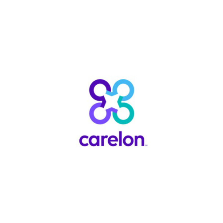 Carelon logo with a stylized interconnected symbol in purple and teal, and the word 'carelon' in purple