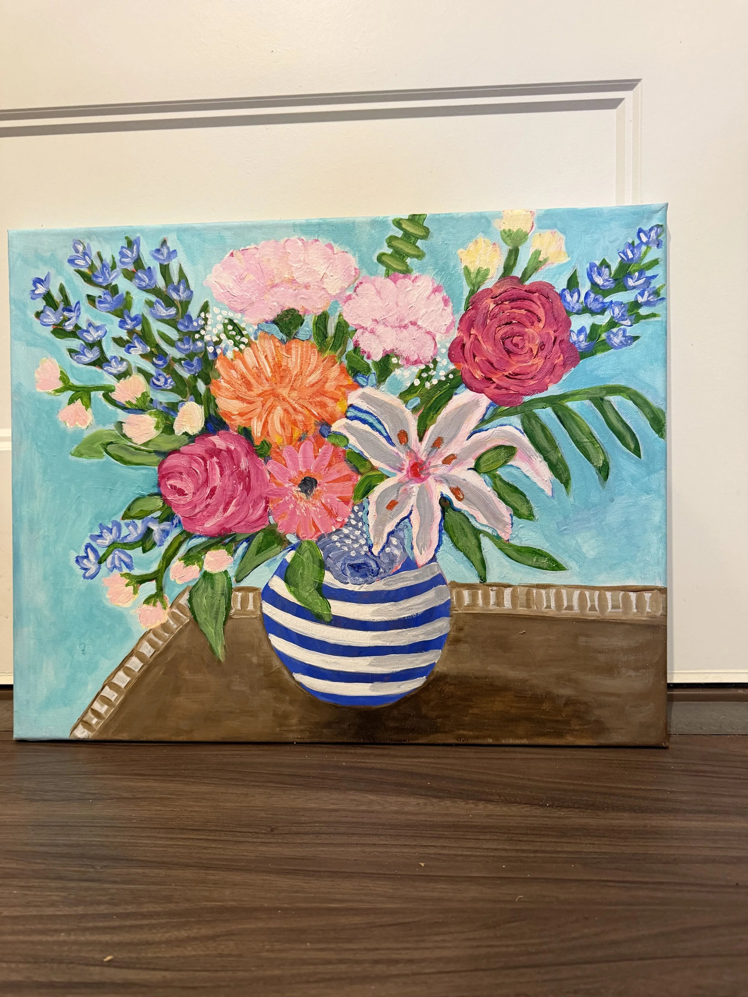 Blue and white bowl with summer bouquet