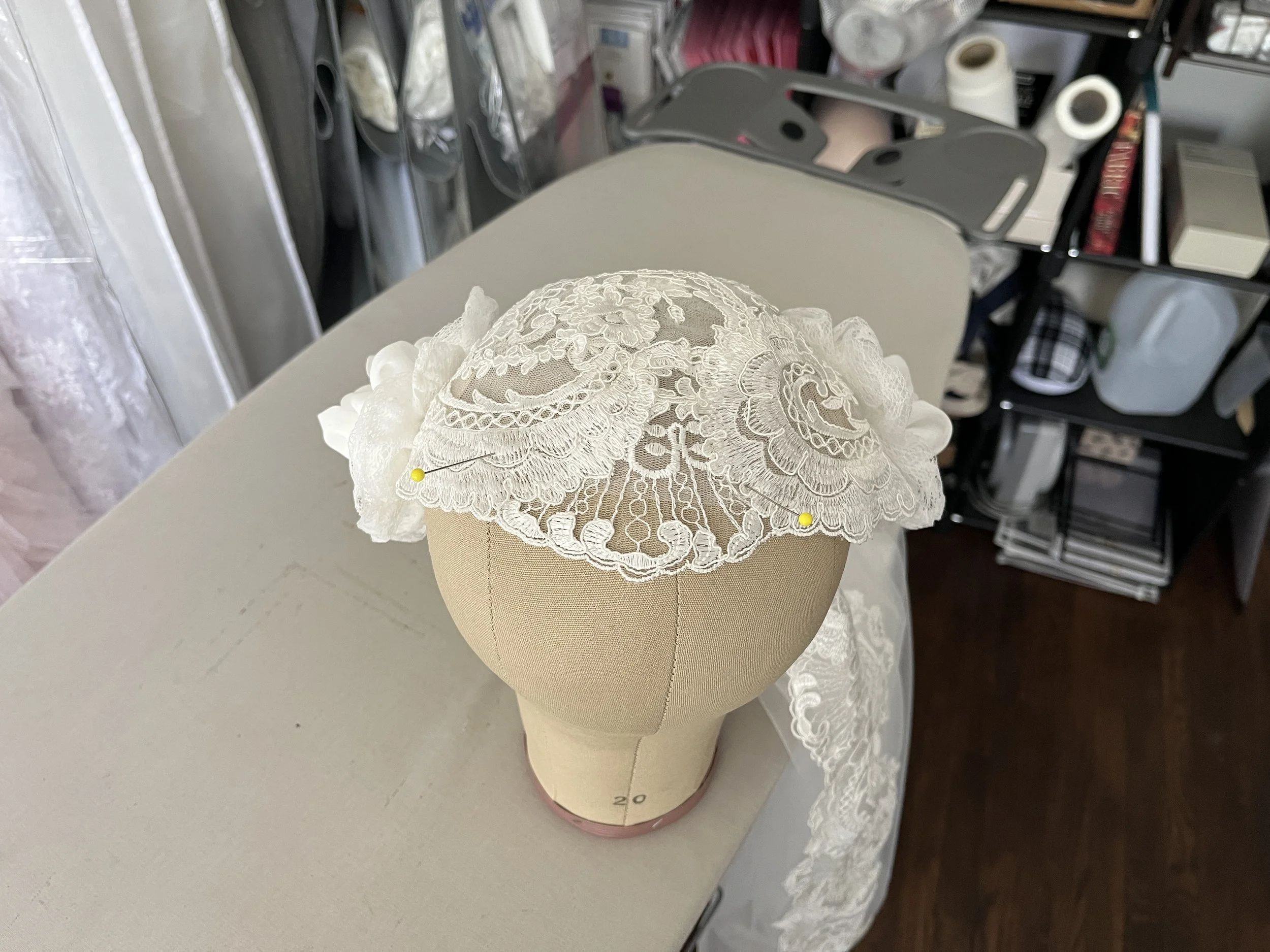 Custom Juliet Cap Veil with Rosettes