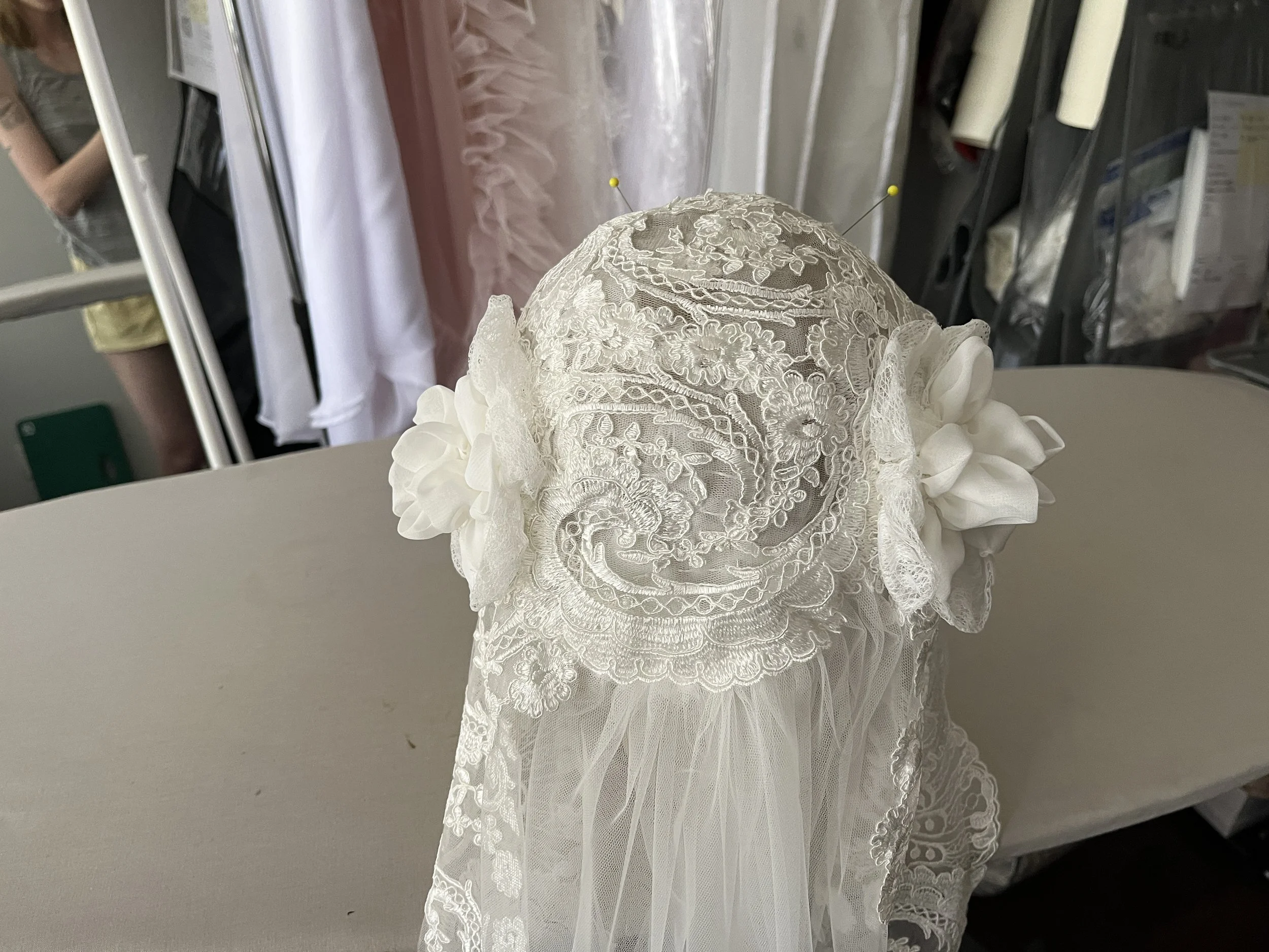 Custom Juliet Cap Veil with Rosettes