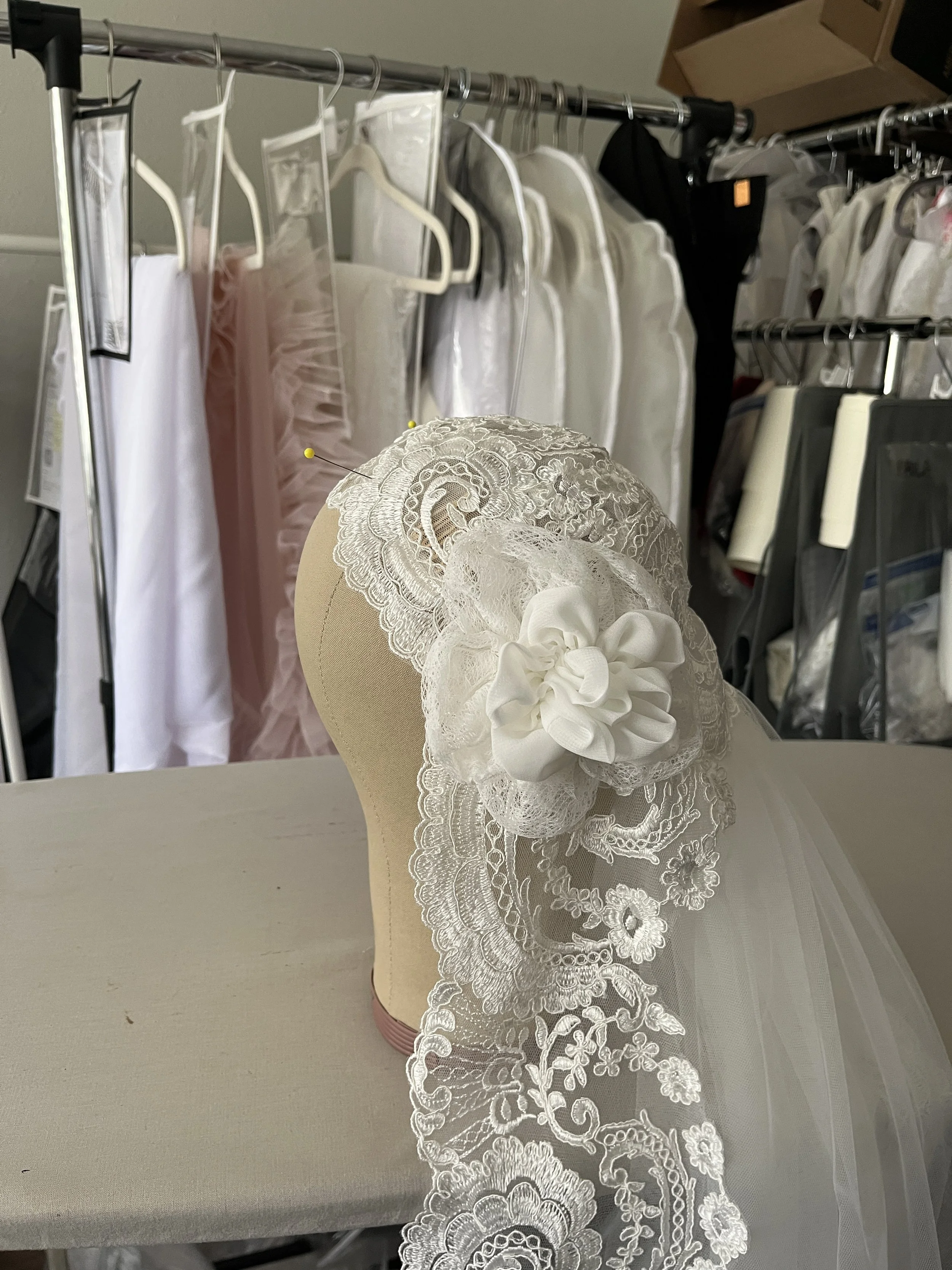 Custom Juliet Cap Veil with Rosettes