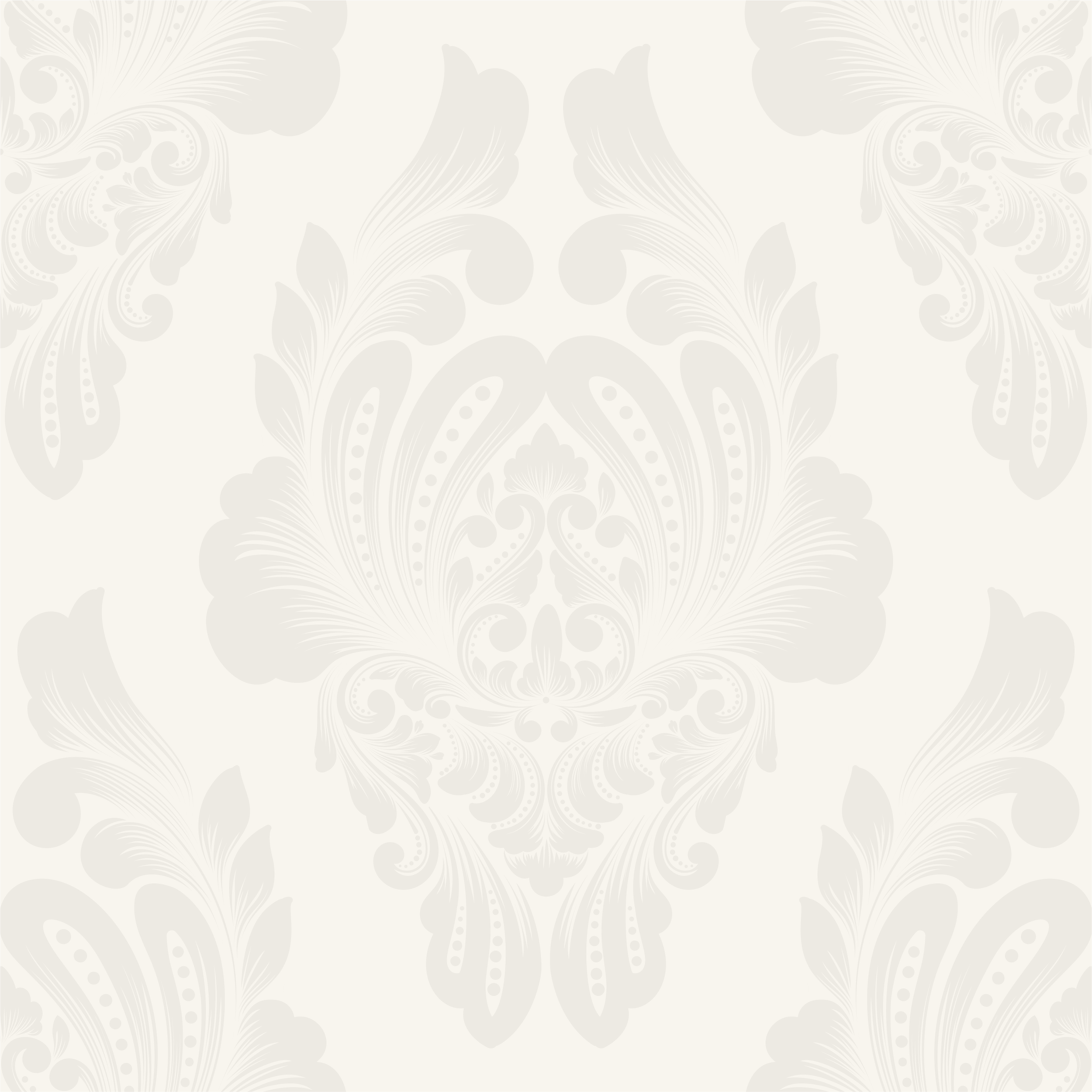 A repeating pattern of abstract florals and leaves in a light gray color on an ivory background