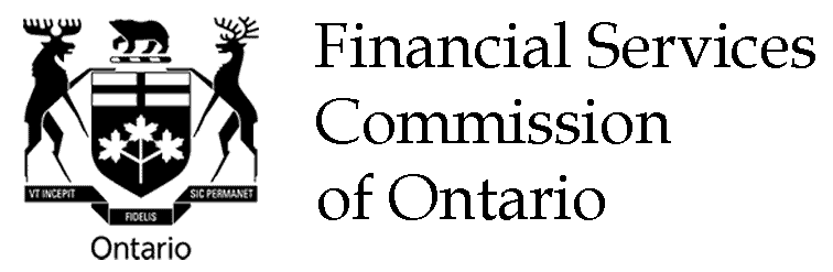 Logo for the Financial Services Commission of Ontario featuring a shield, a moose, and a bear with the text 'Financial Services Commission of Ontario' beside it.