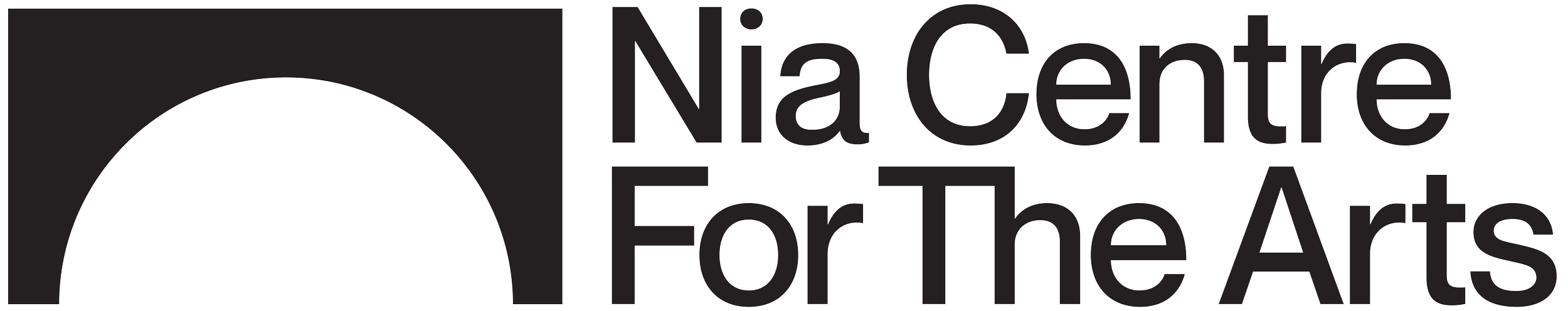 Logo for the Nia Centre for the Arts, featuring a black semicircle and black text.