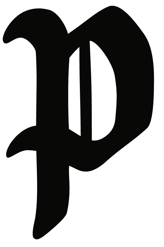 Stylized black letter "P" on a transparent background.