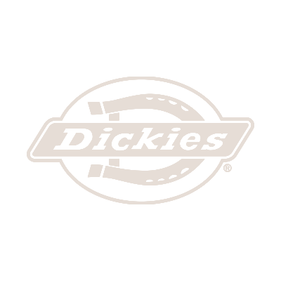 Dickies logo featuring stylized text inside a border with a curved line and checkered pattern.