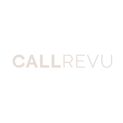 CallREVU logo with black background, white and gray text.