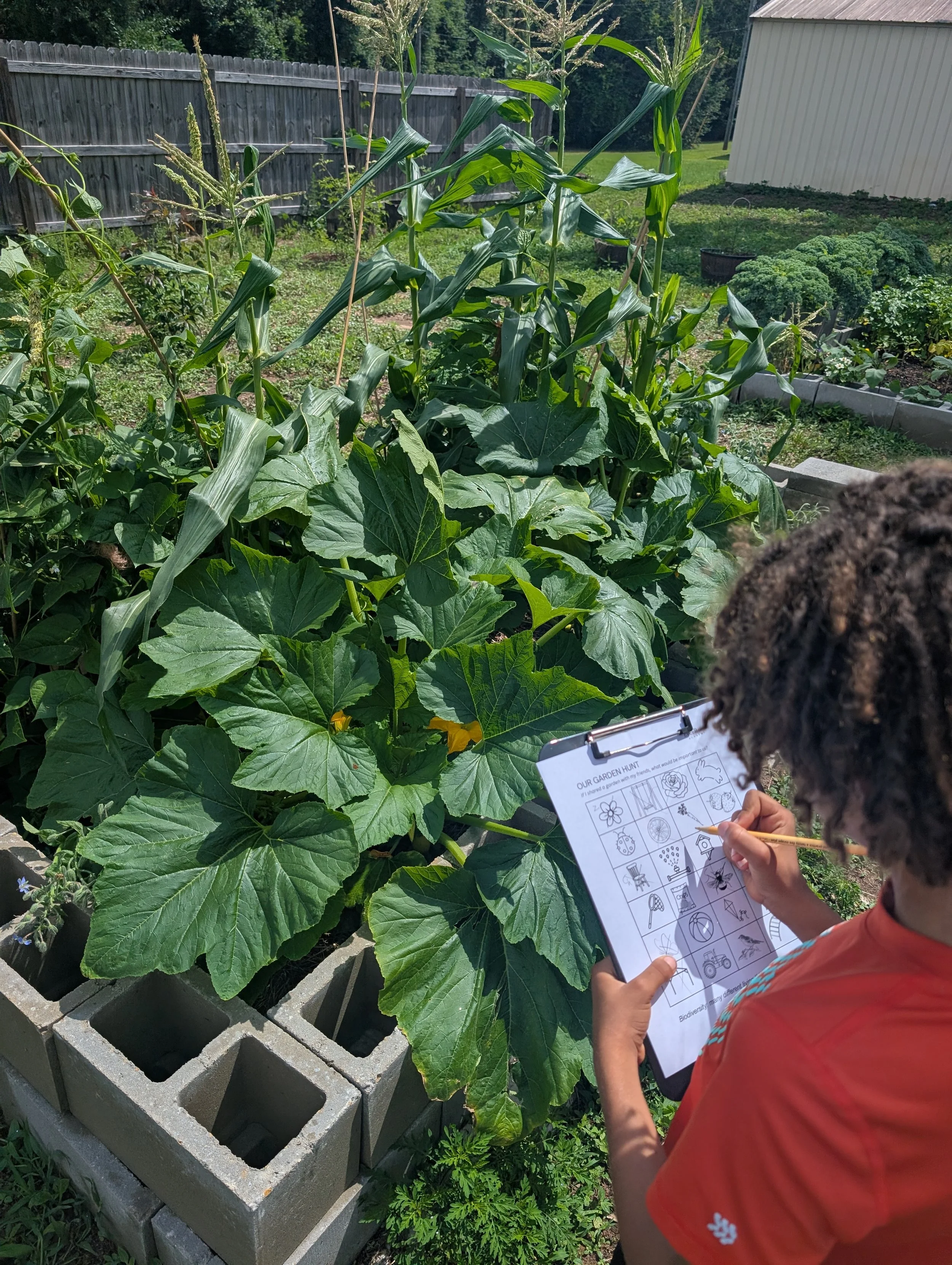 A 9-year-old uses a scavenger hunt developed by a 1st grader to assess resources.