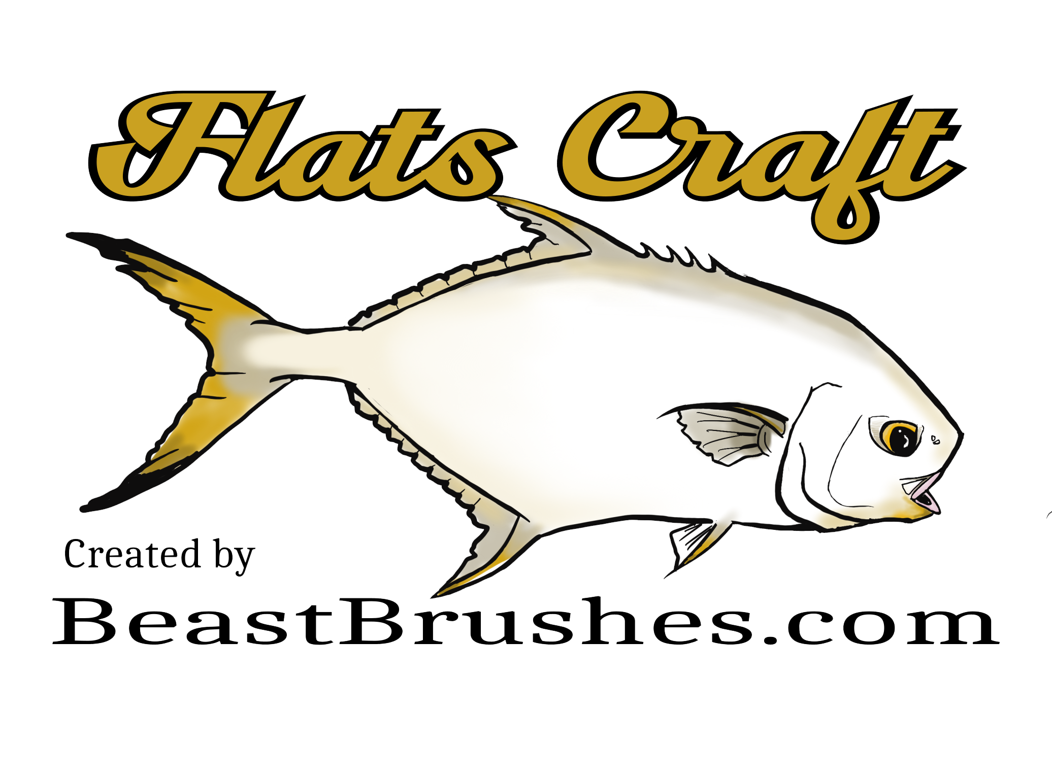 Logo for Flats Craft featuring a stylized white fish with silver and yellow fins and a black eye, with the text 'Flats Craft' above and 'Created by BeastBrushes.com' below.