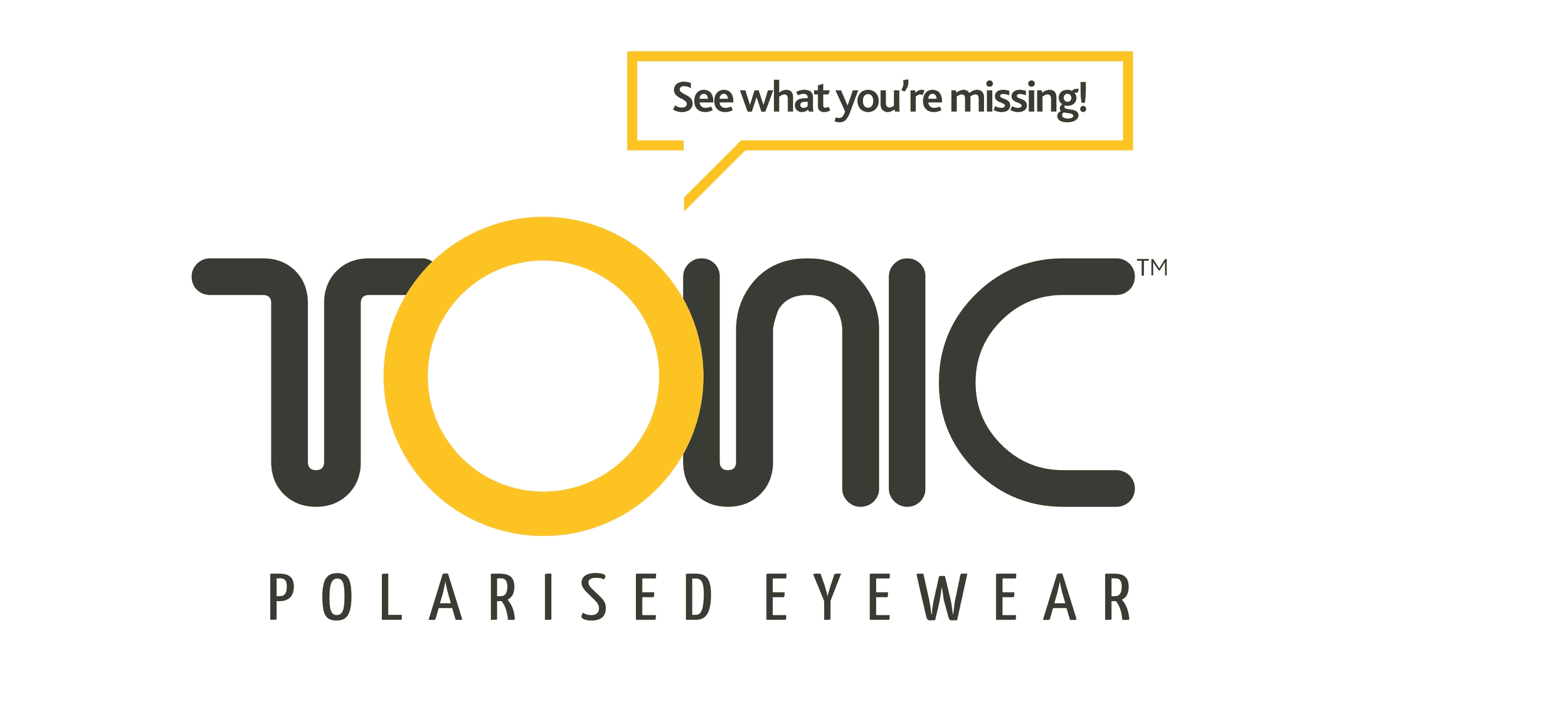 Logo of Ionic polarized eyewear with a speech bubble saying "See what you're missing!"