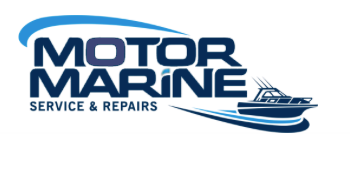 Logo for Motor Marine: Service & Repair, featuring a boat graphic and stylized text.