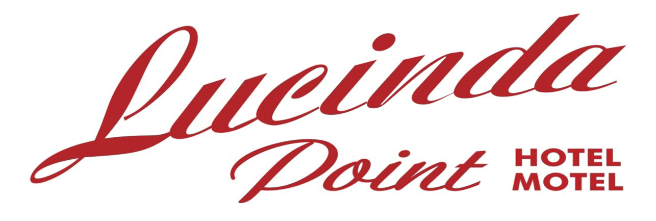 Logo for Lucinda Point Hotel or Motel in stylish cursive font with layered text effects.