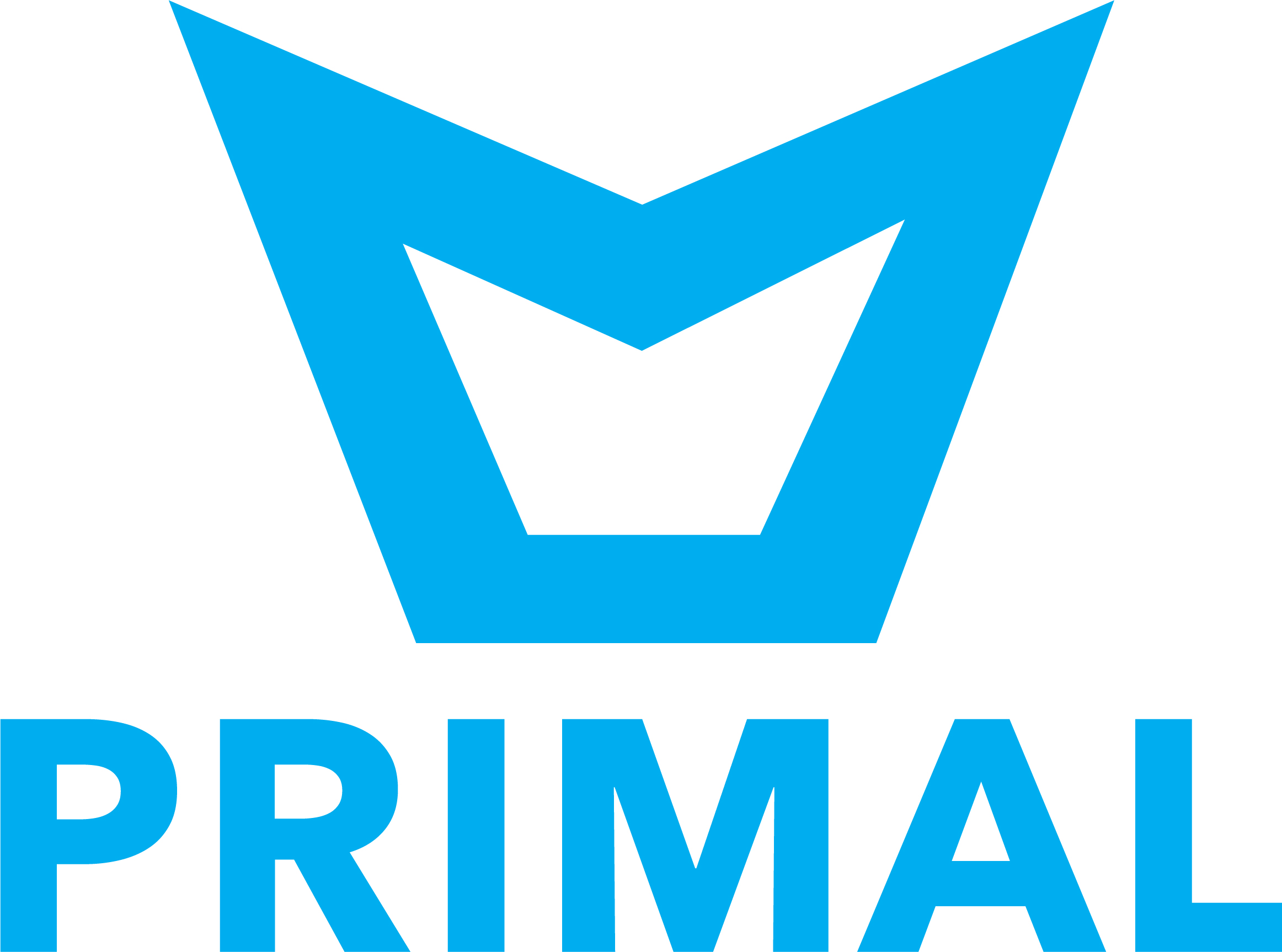 PRIMAL logo with a stylized blue arrowhead shape above the word "PRIMAL" in bold blue capital letters.