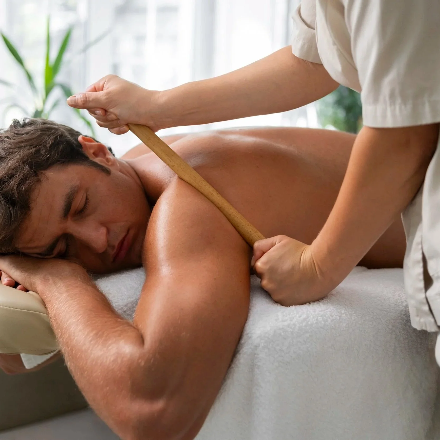 a man receiving gua sha massage
