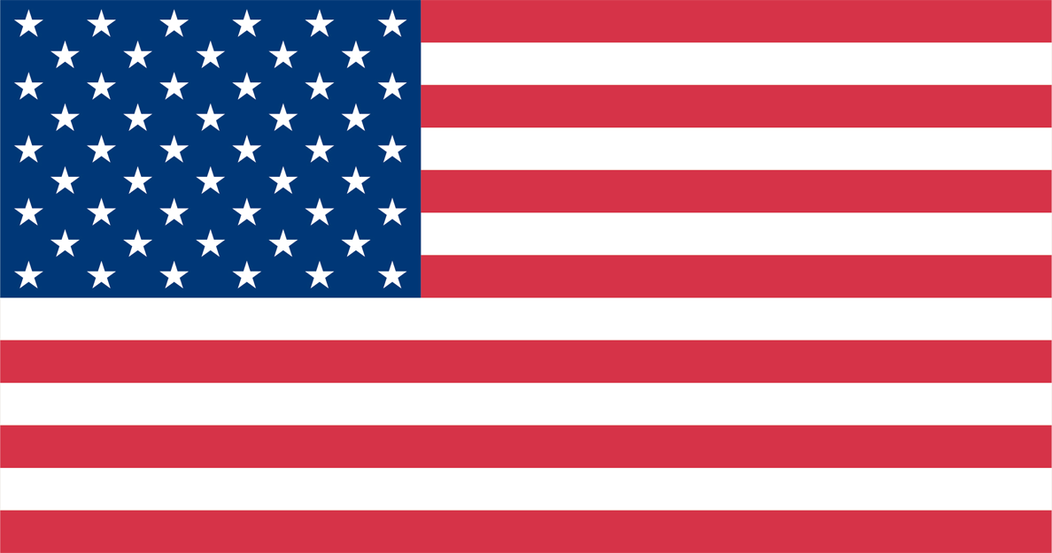American flag with 50 white stars on a blue canton and horizontal red and white stripes.
