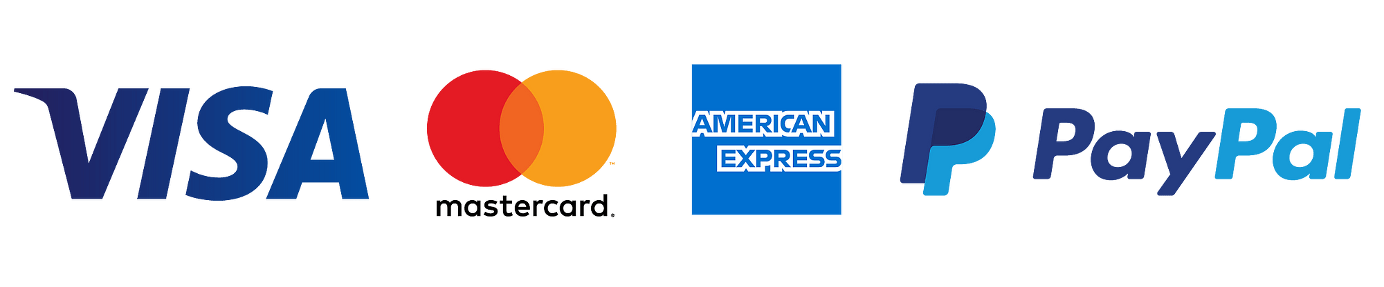Logos von VISA, Mastercard, American Express, PayPal auf einer Website