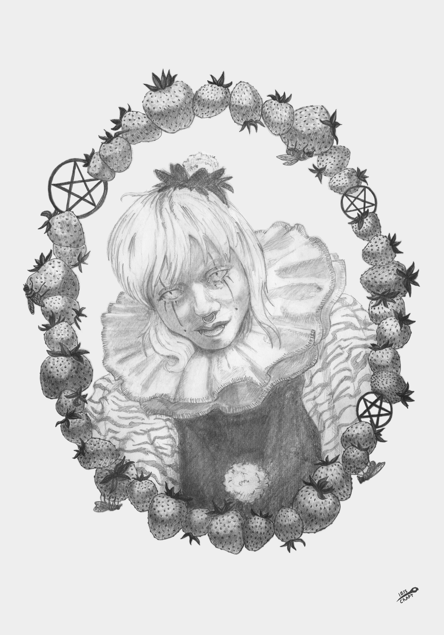 Strawberry Clown- Pencil on Paper