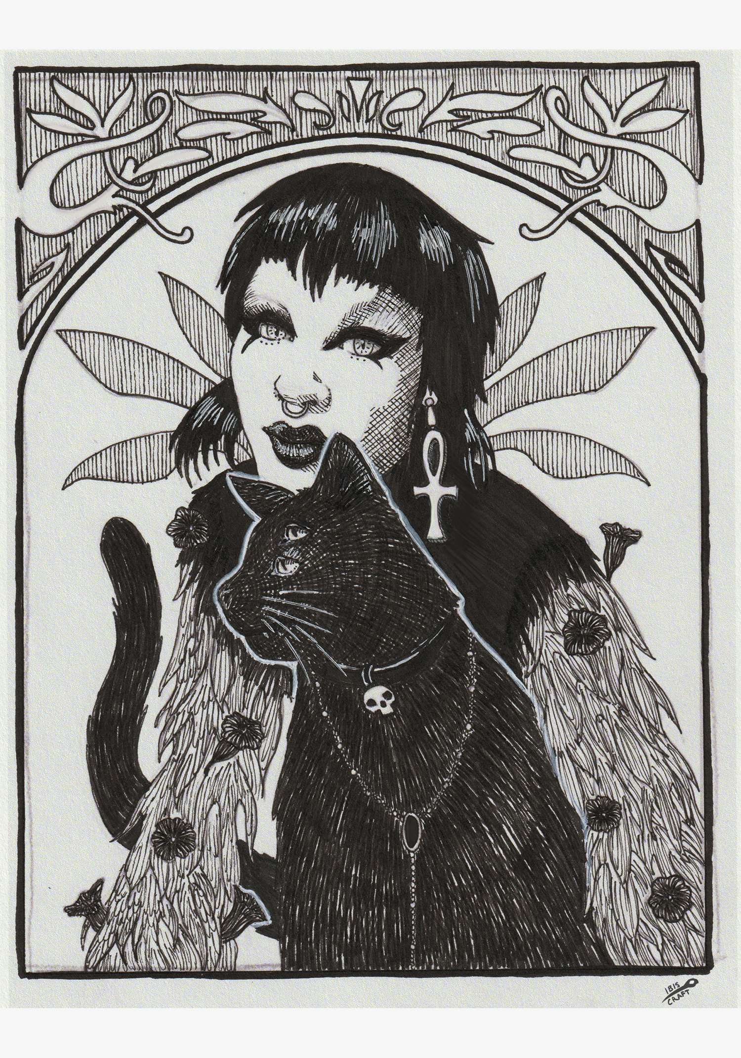 Nox Cat- Pen and Ink on paper/Digital