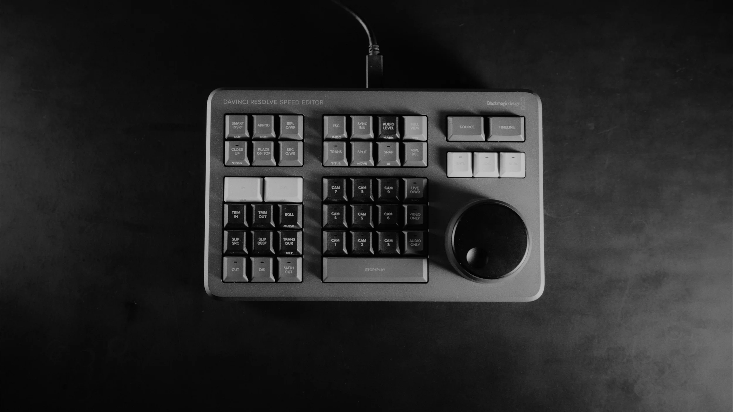 Close-up of the DaVinci Resolve Speed Editor.