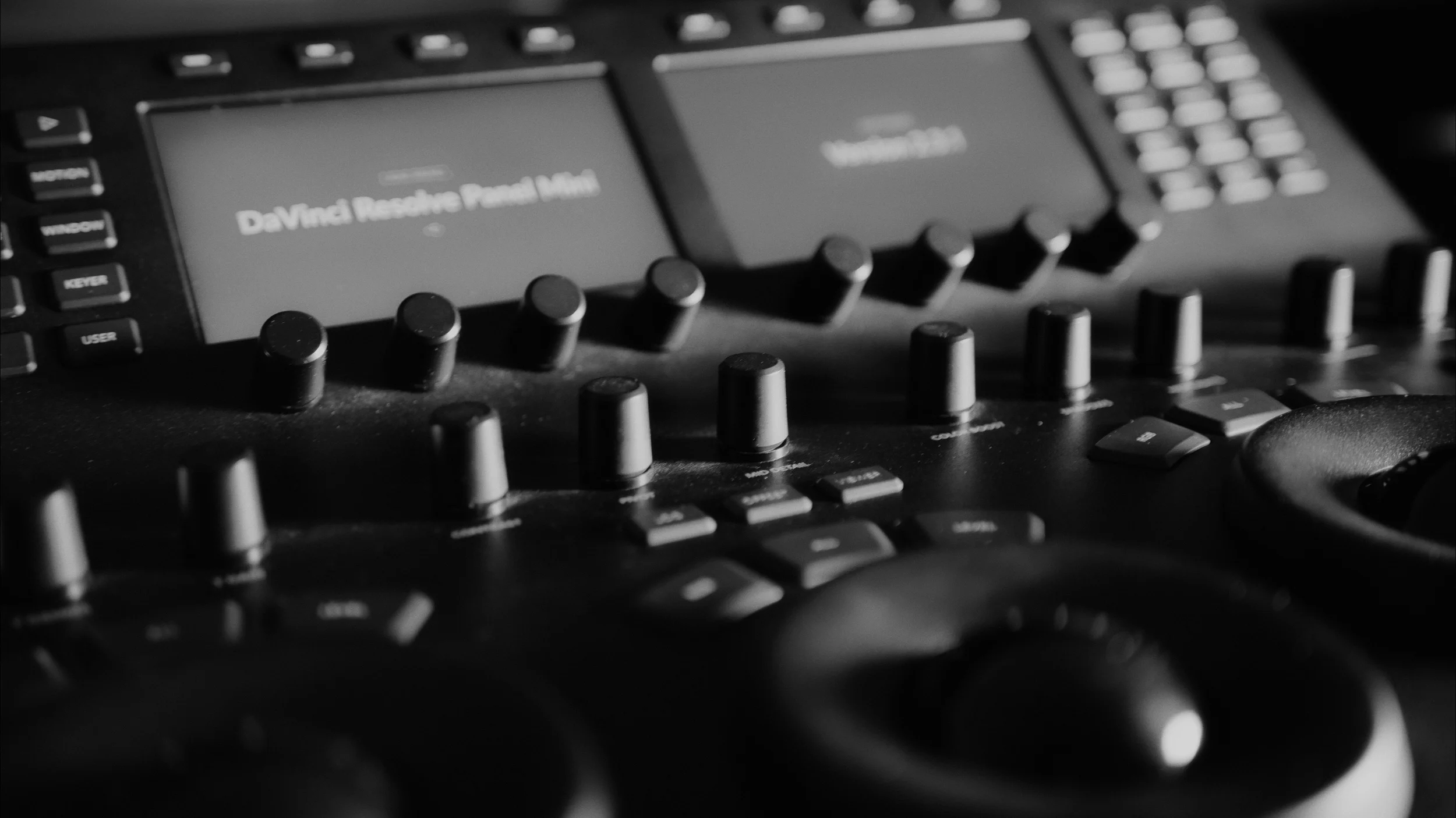 Close-up of the DaVinci Resolve Mini Panel.