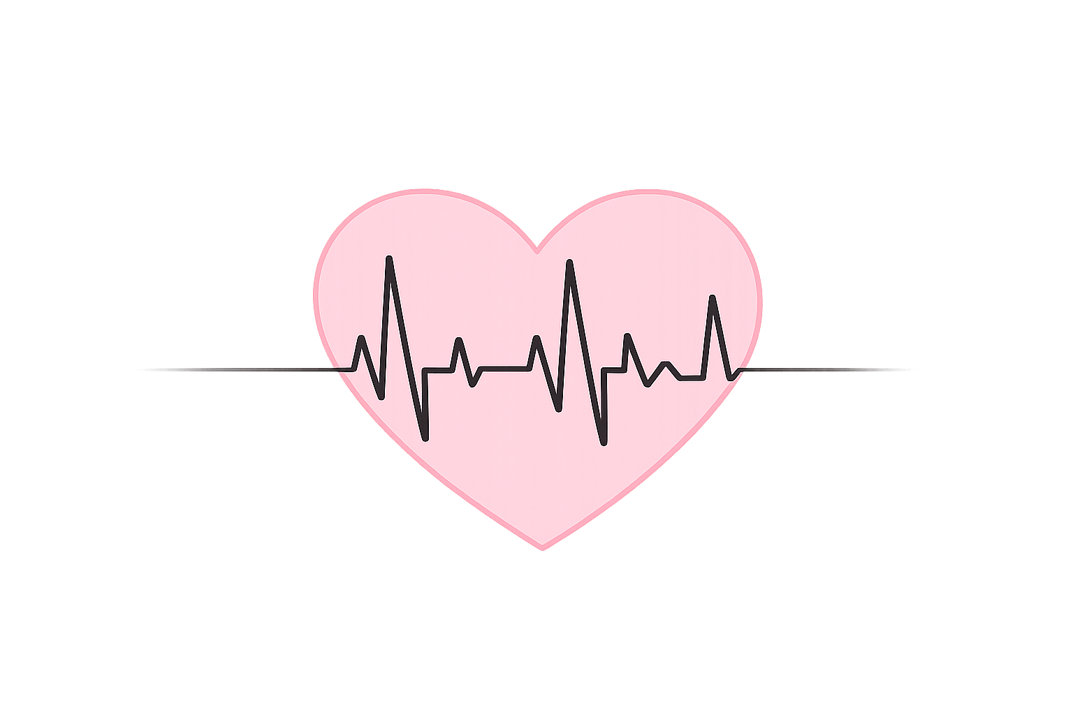 Pink heart with a black electrocardiogram line running through its center, set against a black background.
