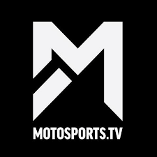 Logo de Motosports TV avec un fond noir et une grande lettre M stylisée.