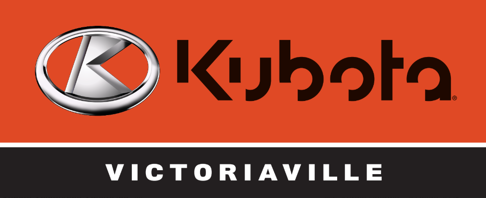Logo de la marque Kubota avec le texte "VICTORIAVILLE" en dessous, sur un fond rouge et noir.