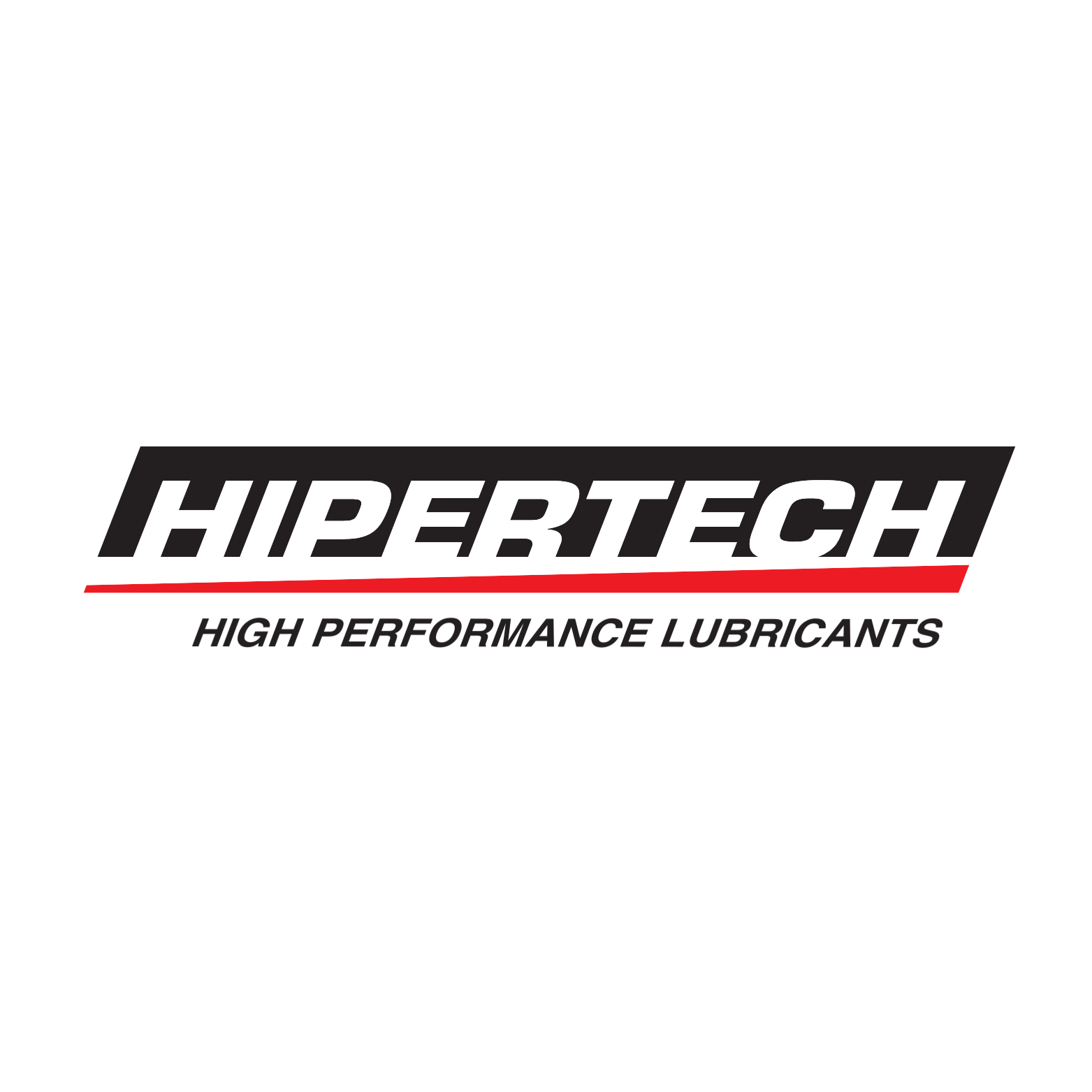 Logo de la marque Hypertech avec le slogan High Performance Lubricants, fond noir, texte blanc et rouge.