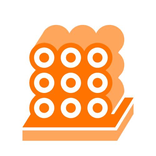 Icon of a phone with a rotary dial and a notepad, both in black and orange.
