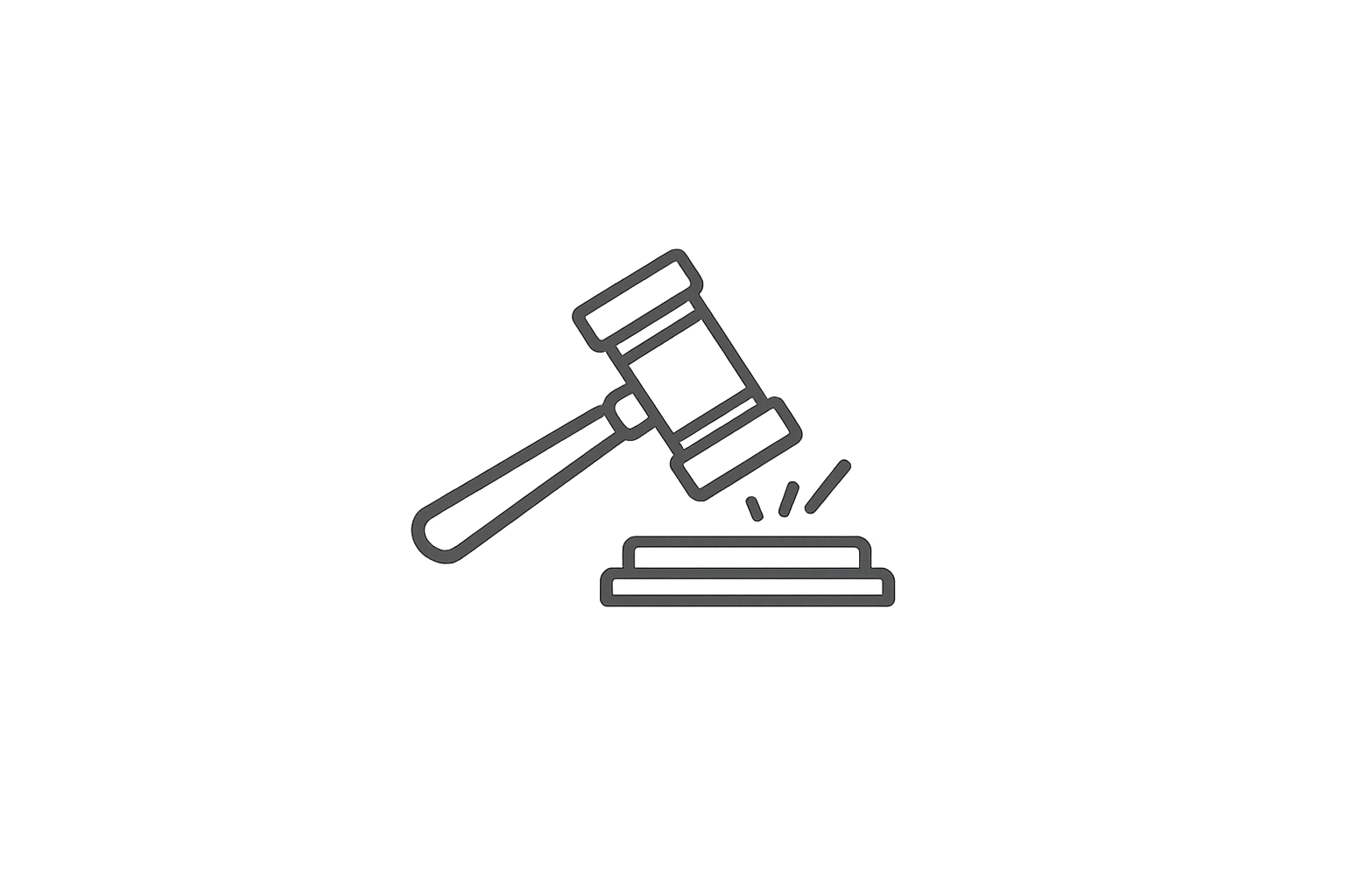 Outline drawing of a gavel hitting a sound block.