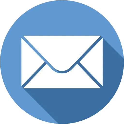 Icona di una busta da lettera bianca su sfondo blu, rappresentante un'email o un messaggio digitale.