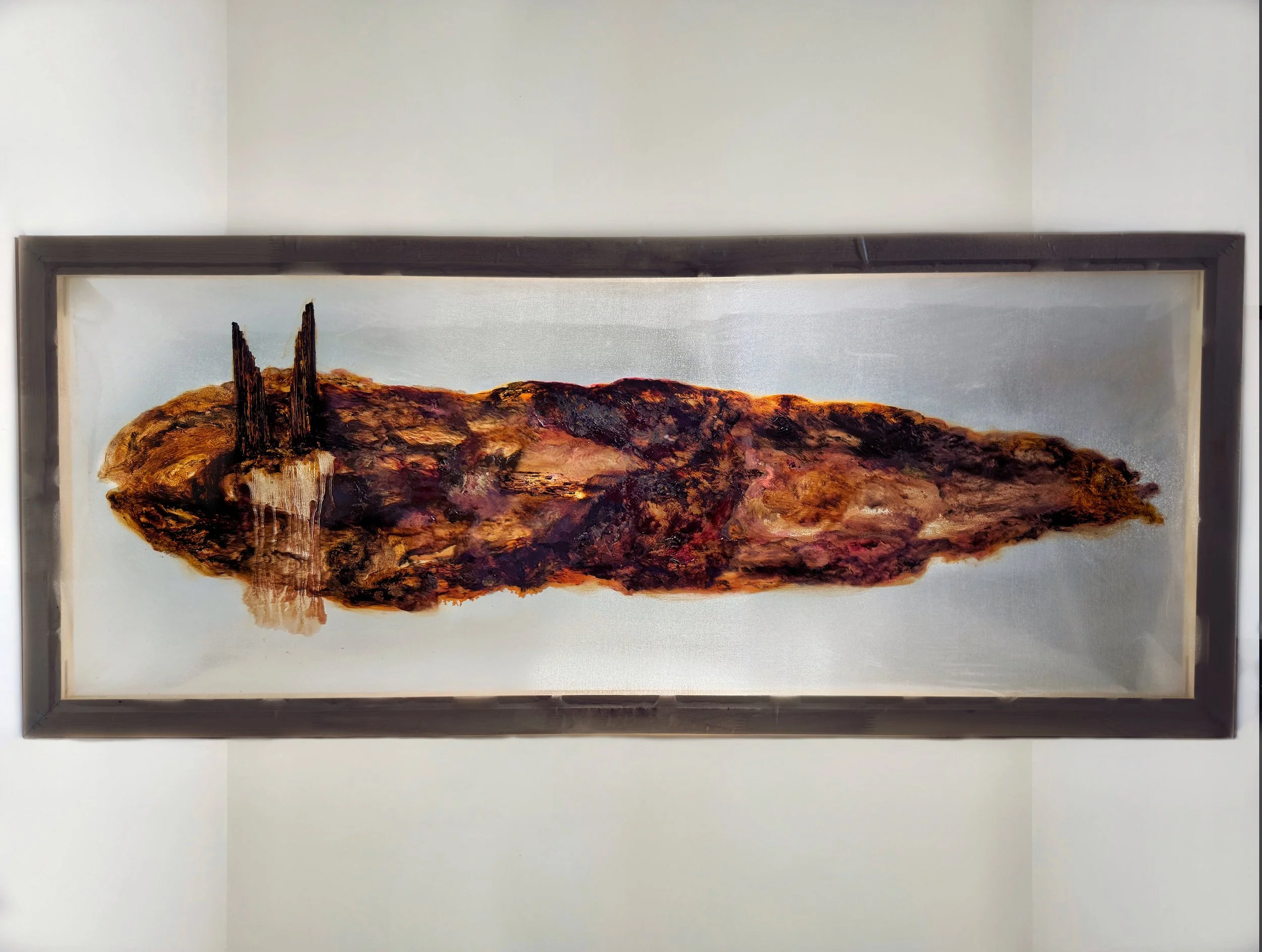 Petal of the Christ 
24 x 58 in. 
2025.  
Oil painting on chiffon fabric primed with rabbit skin glue. 