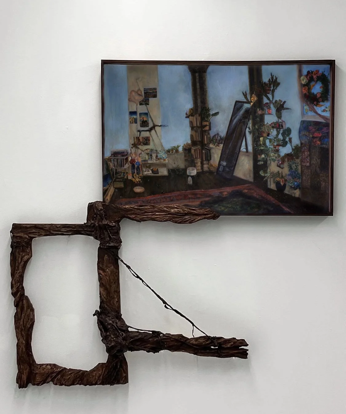 The Painting 
52 x 50 x 4 in.
2025. Wood, wood stain, plaster, steel wire, oil painting on canvas.
