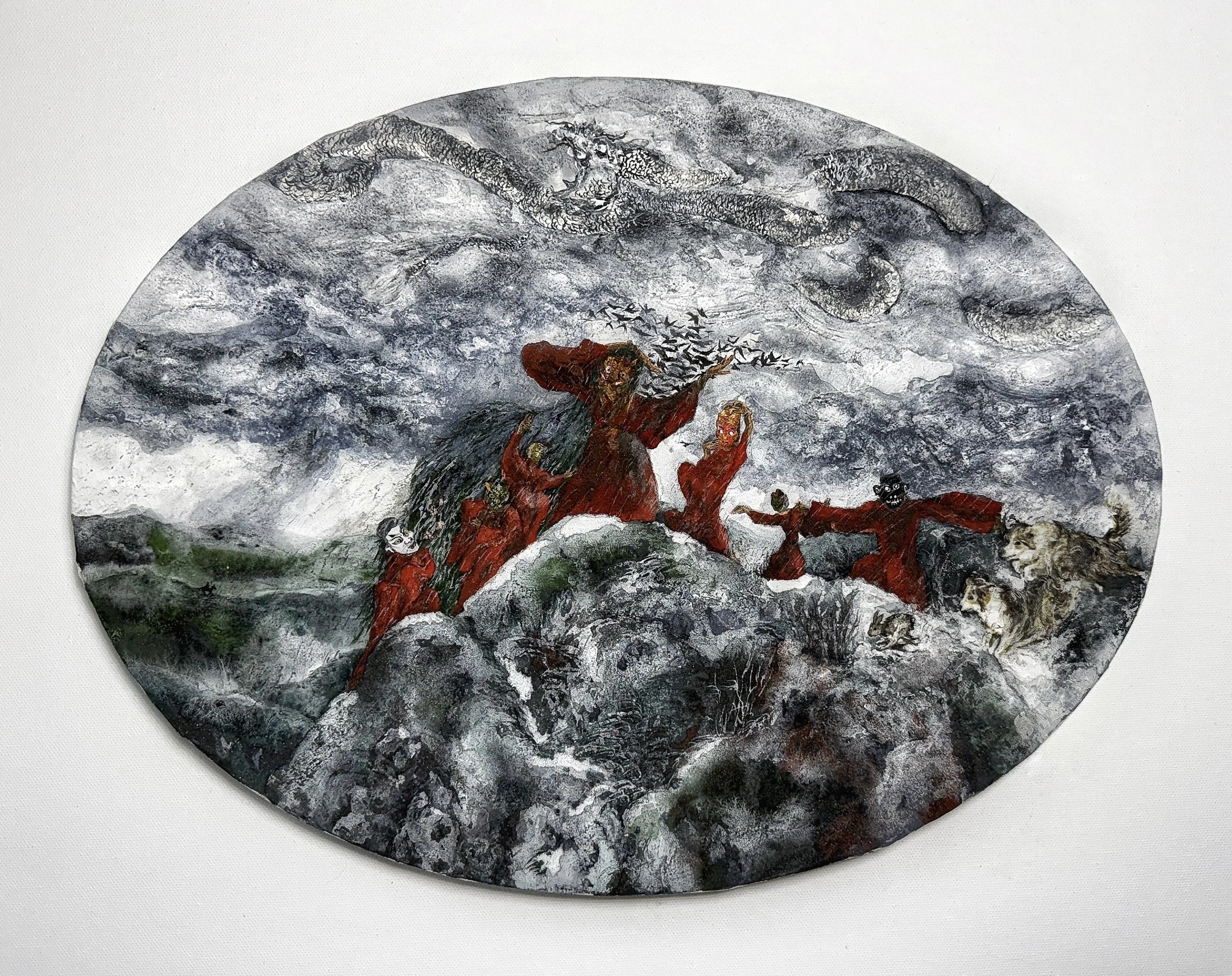 开山 (Kai Shan)
11.8 x 15.8 in. (30 x 40 cm)
2025. 
Mineral pigments and ink-wash on alumed moraceae paper and wood panel (岩彩，构皮麻纸，木板）