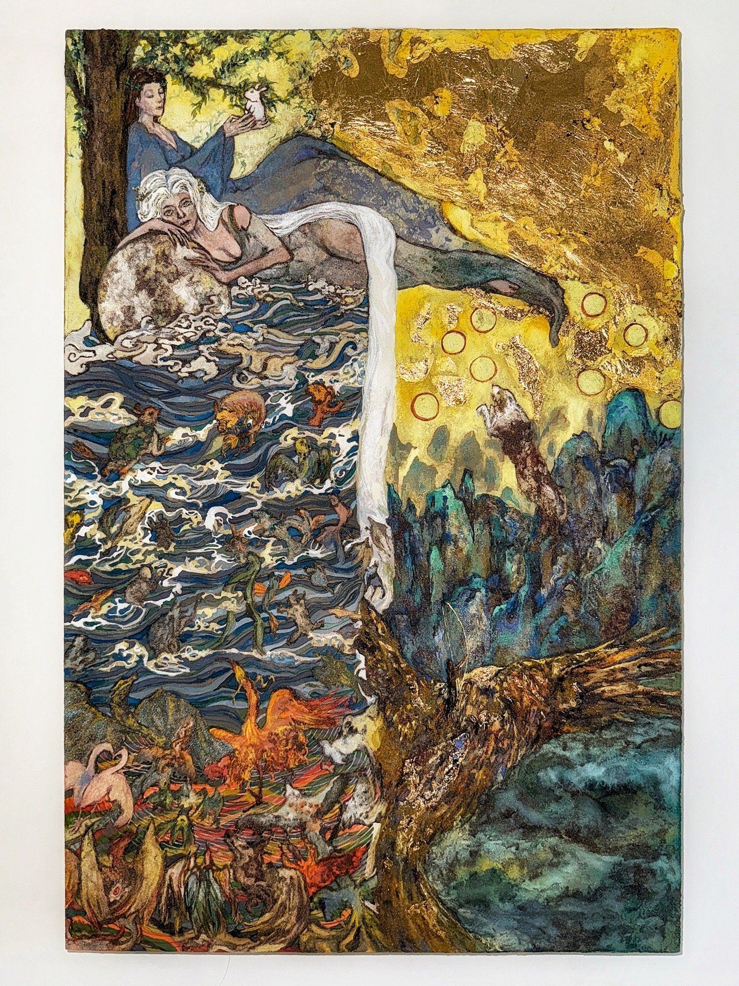 恒我 (Heng Wo)
23.6 x 15.8 in. (60 x 40 cm)
2025. Mineral pigments and gold foils on Dunhuang clay tablet (岩彩，金箔，敦煌泥板)