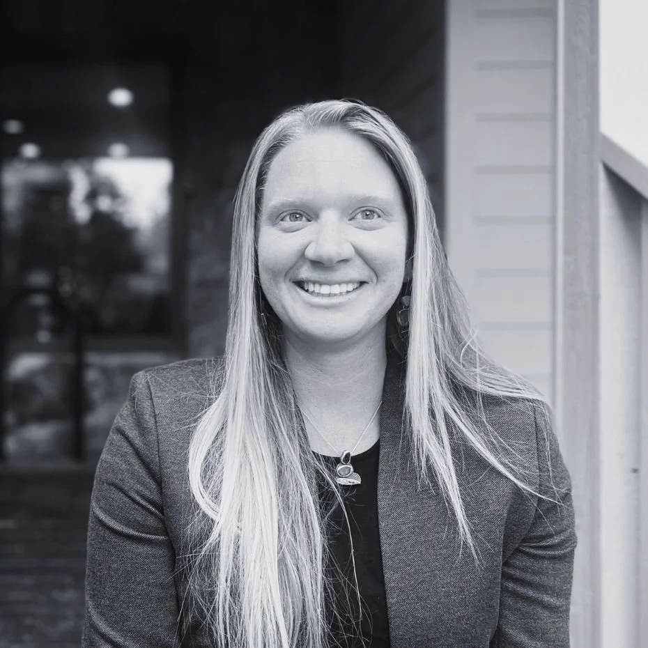 Jenny Fitzgerald, Black and White Photo. Smiling.