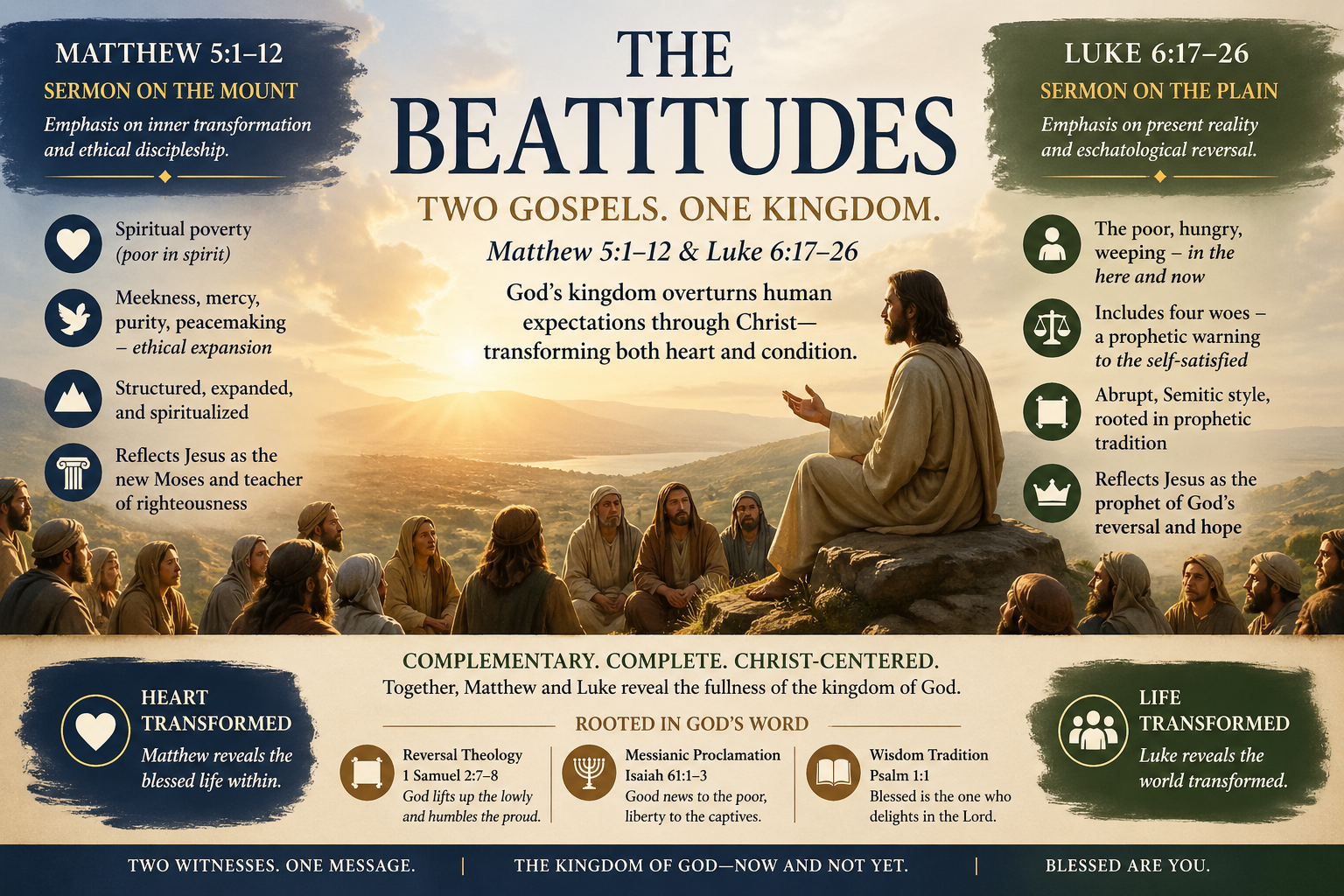 How do the beatitudes in Matthew and Luke differ: why?
