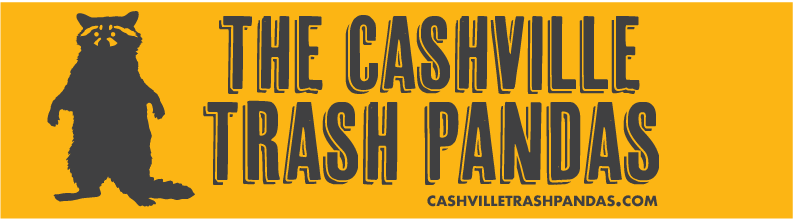 Logo for The Cashville Trash Pandas featuring a black silhouette of a raccoon on yellow background.